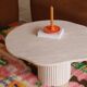 Organic shape travertine coffee table