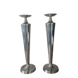 Pair of aluminium cast candle holders 52cm