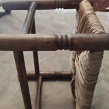 Repose pied en bois et paille ancien