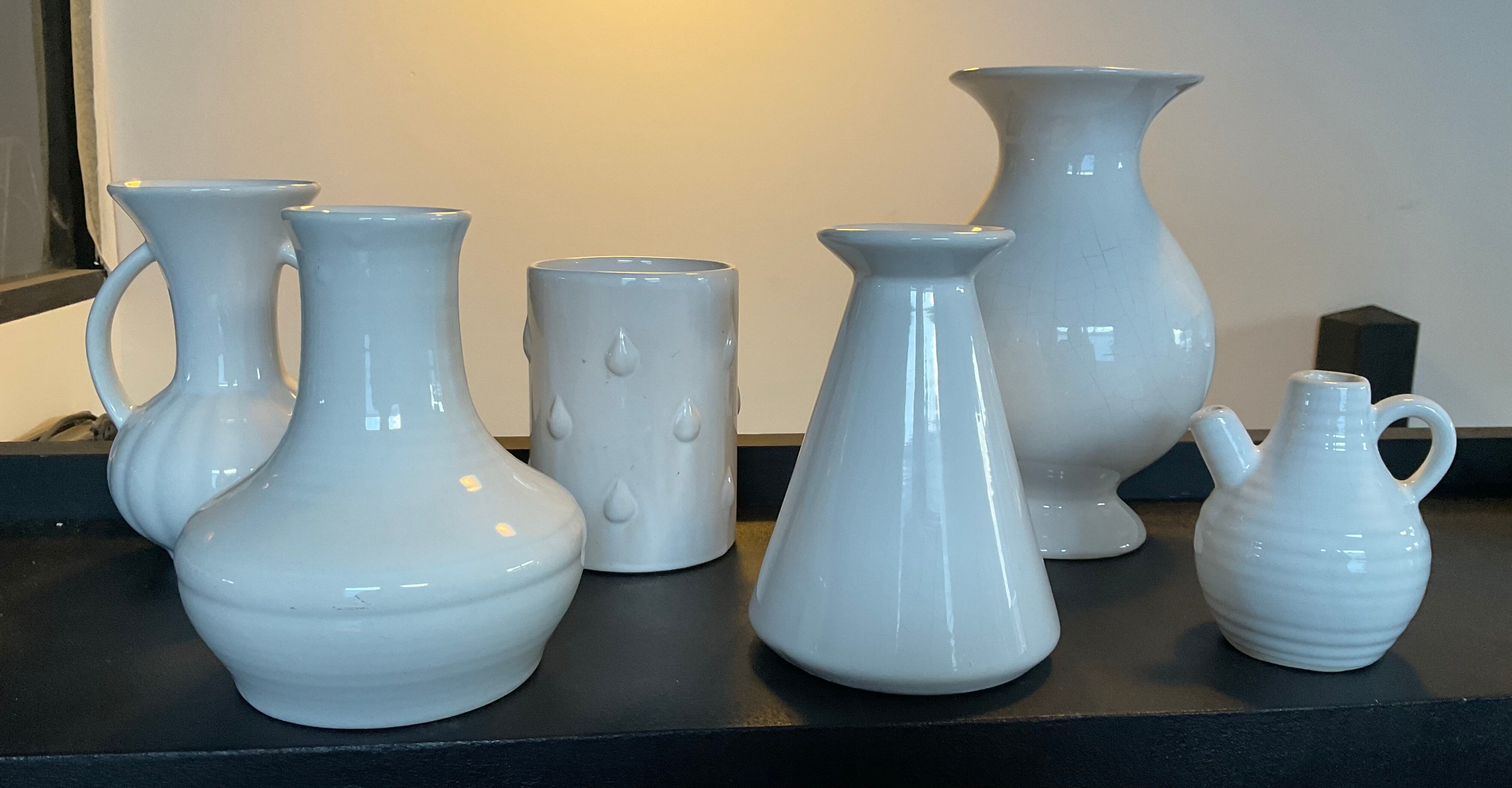 Series of 6 vintage vases in white ceramic years 60-70