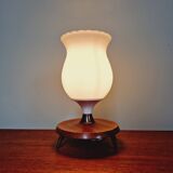 Scandinavian tripod lamp in white opaline and teak, 1960s