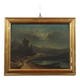 Old painting of a nocturnal landscape in oil on panel from the 19th century.