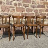 Set of 4 Viennese chairs Curved wood Restaurant Paris bistro Fischel 50s vintage Bentwood Ton st