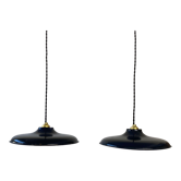 Pair of old midnight blue industrial enamelled suspensions
