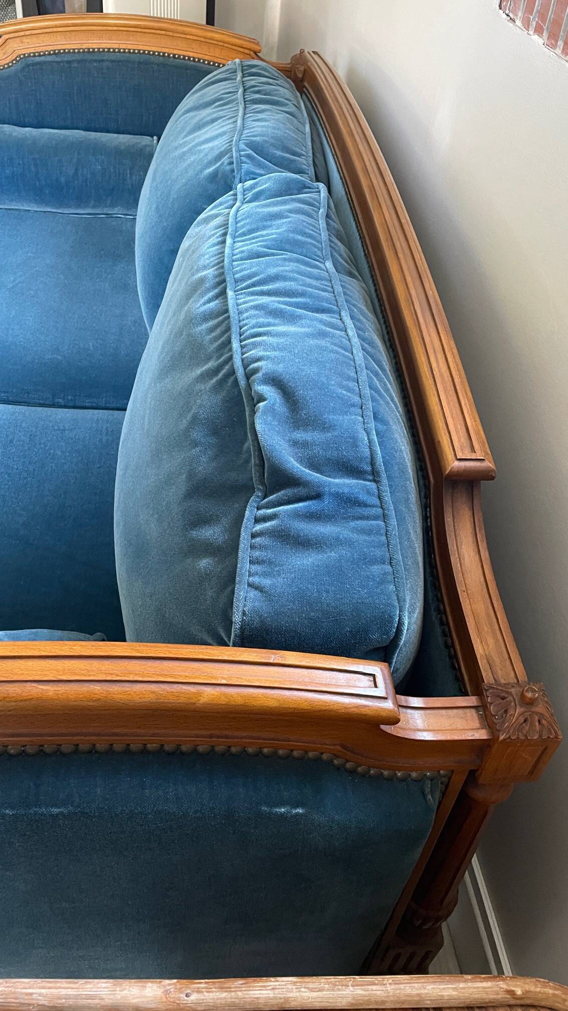 Jean Roche Vintage Wood and Velvet Sofa