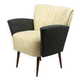 Pair of vintage 1950s cocktail armchairs in yellow velvet and wood - set of 2