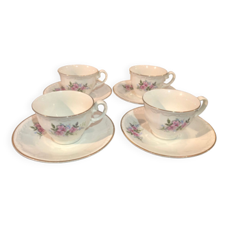 4 tasses avec sous tasses - Porcelaine de Digoin modèle unique estampillé