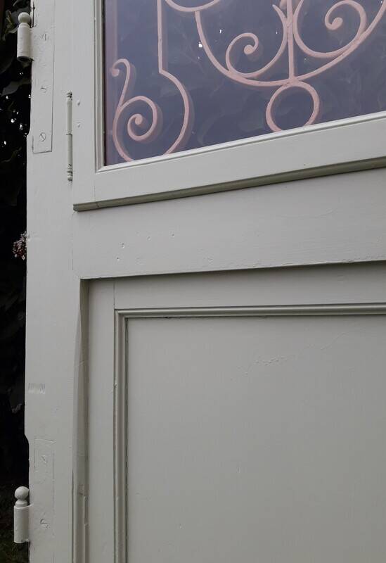 Entrance door 264x99cm old walnut oak wrought iron grille glass panel