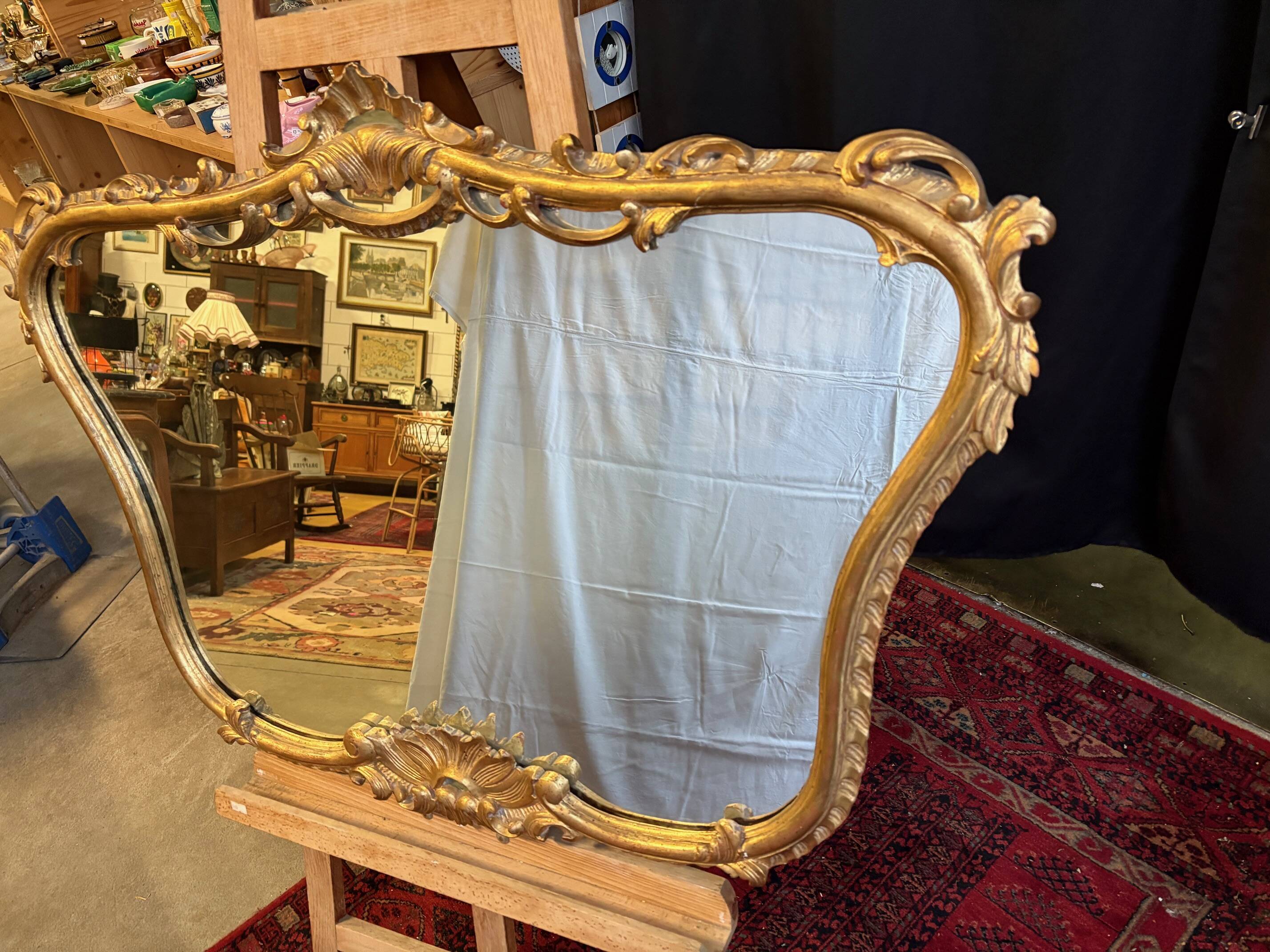 Napoleon III giltwood mirror, Louis XV rocaille style – hallmarked