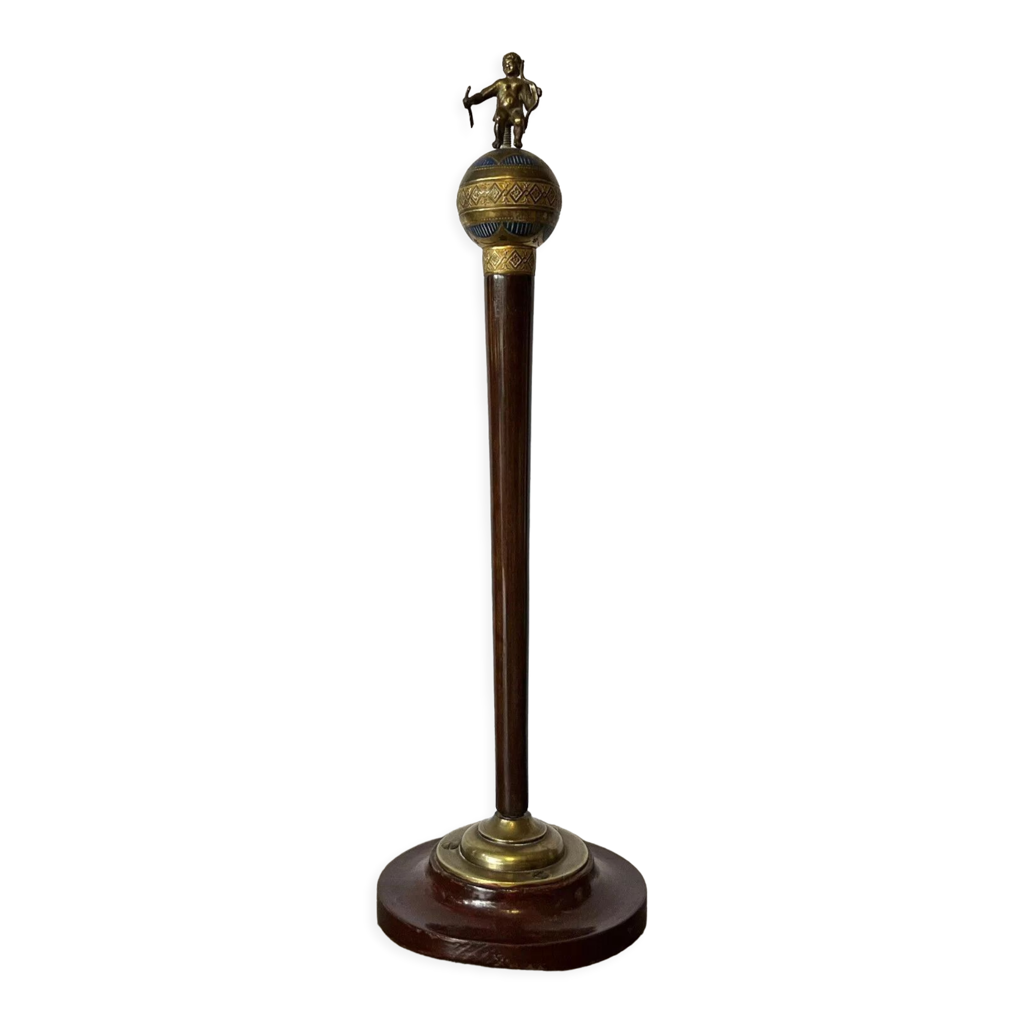 Precious cane tip in mahogany and gilded bronze with polychromy