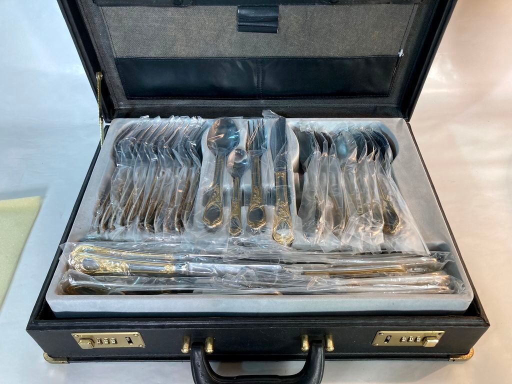 Cutlery set SBS Bestecke Solingen 70 pieces gold plated, vintage