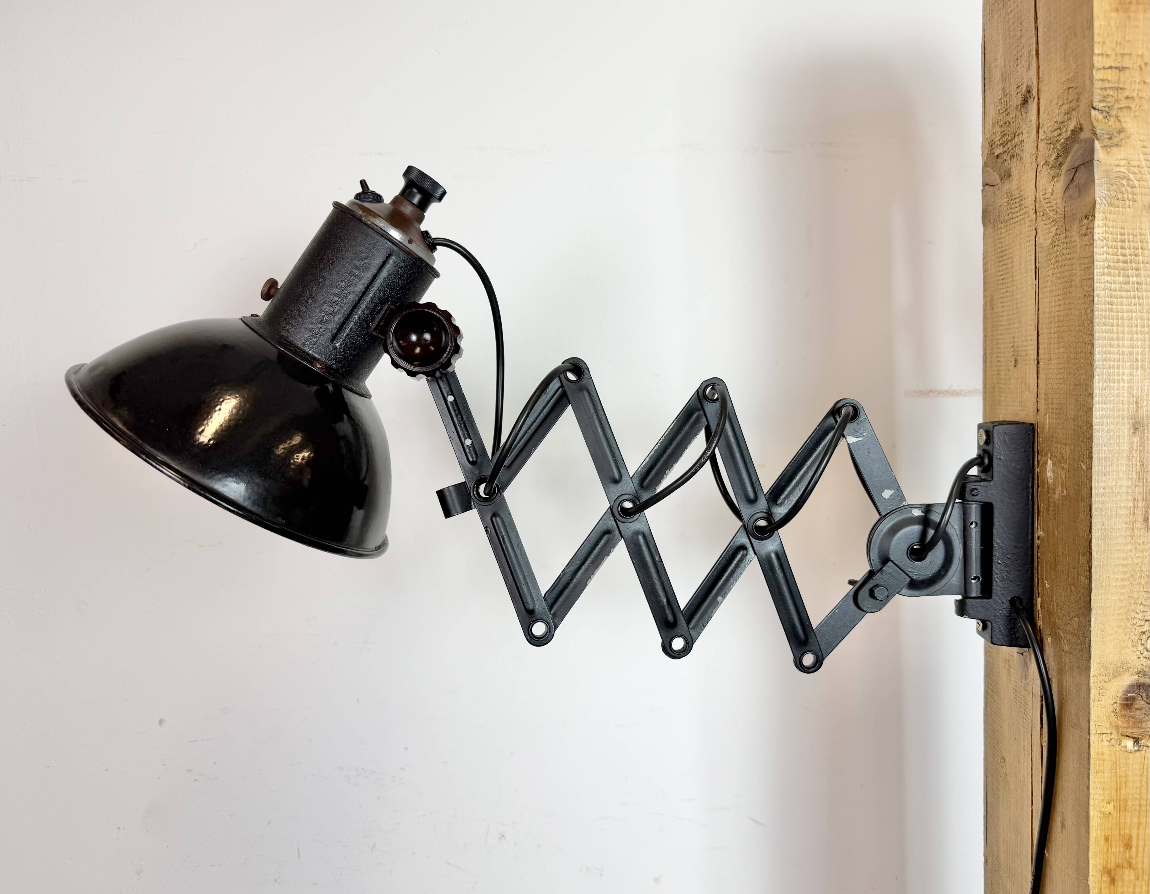 Industrial Black Enamel Scissor Wall Lamp, 1950s