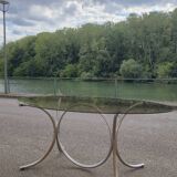 Vintage oval design table in smoked glass and chrome legs