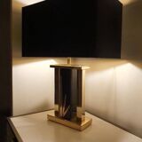 Lampe années 70s laiton doré abat-jour noir neuf dans le style de Willy Rizzo / Roméo Rega