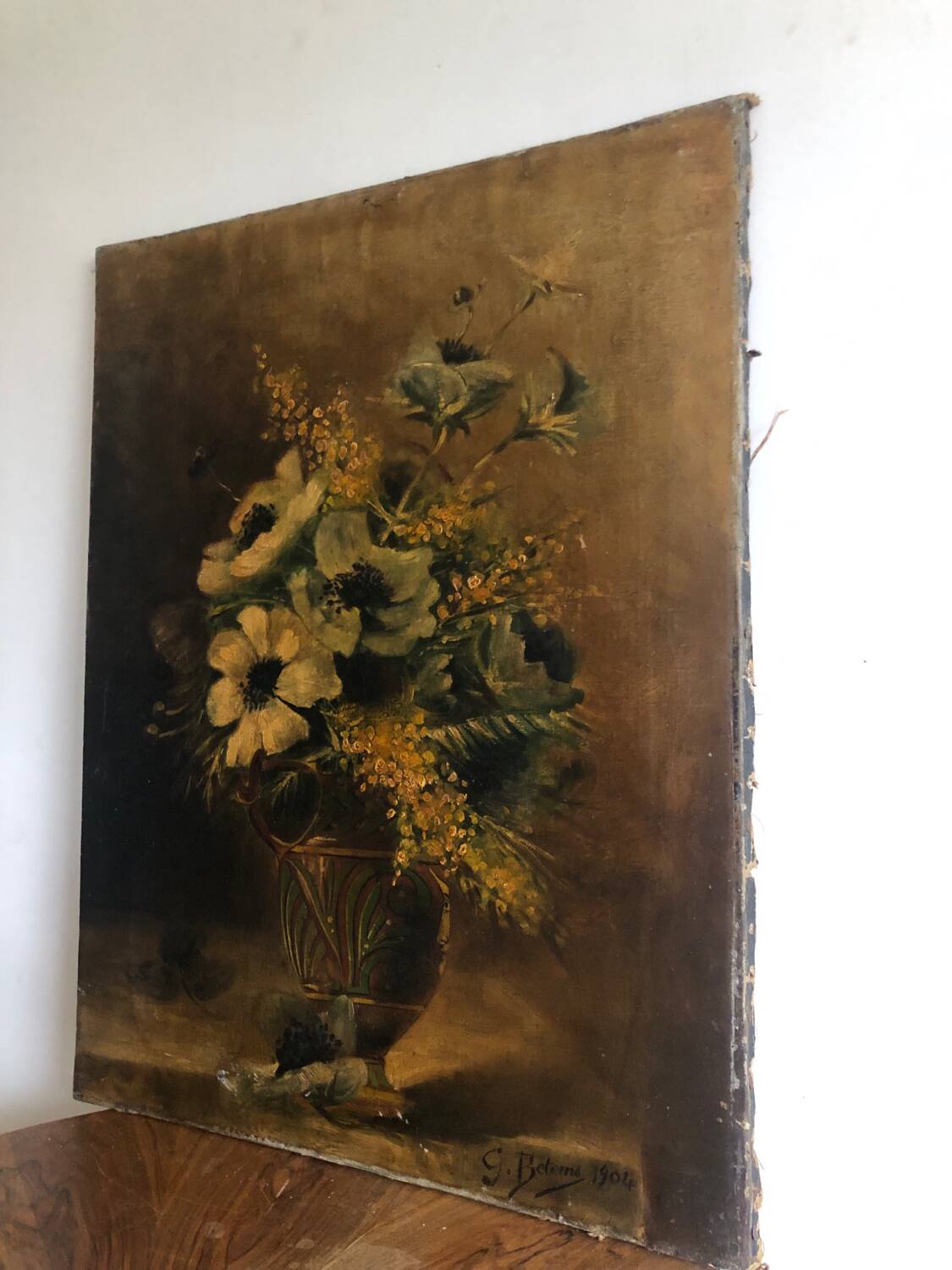 Oil on canvas 19th century bouquet of flowers