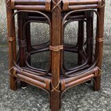 Pair of nesting tables, bamboo and rattan, vintage, 80s