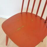 Vintage Coral Red Dining Chair: Ilmari Tapiovaara Style, Stol Kamnik 1960s