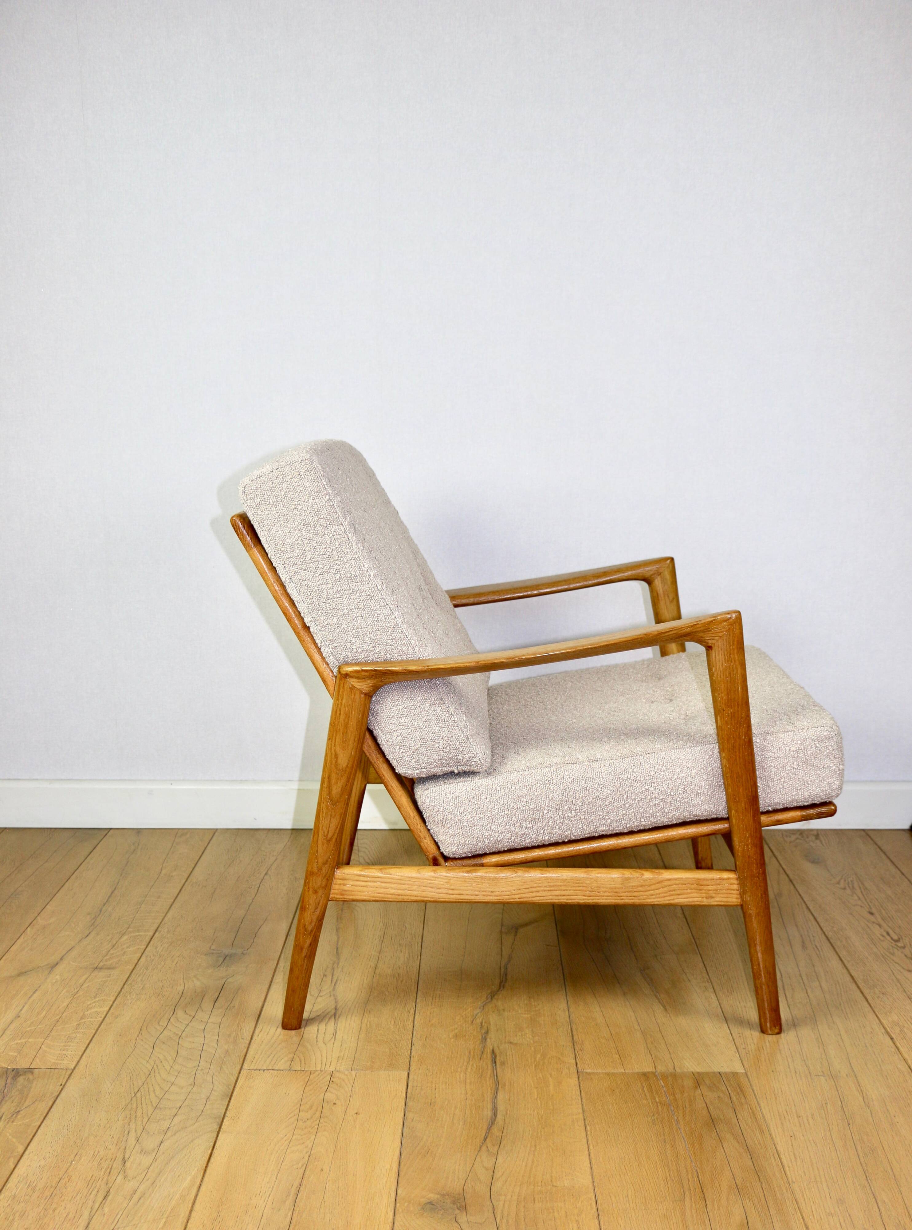 PRL armchair "Stefan" wooden oak vintage beige boucle
