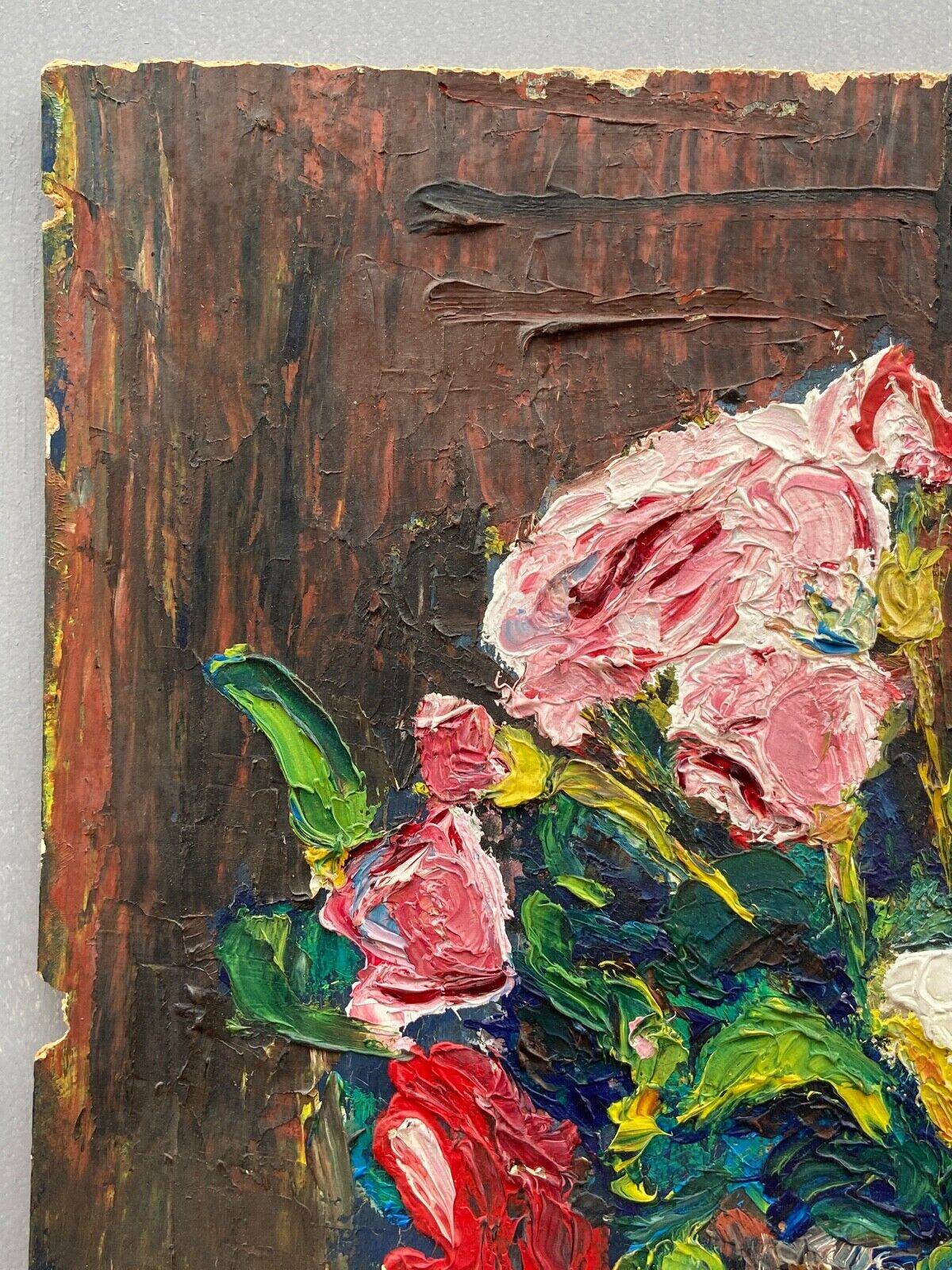 Oil on cardboard 20th century still life with flowers