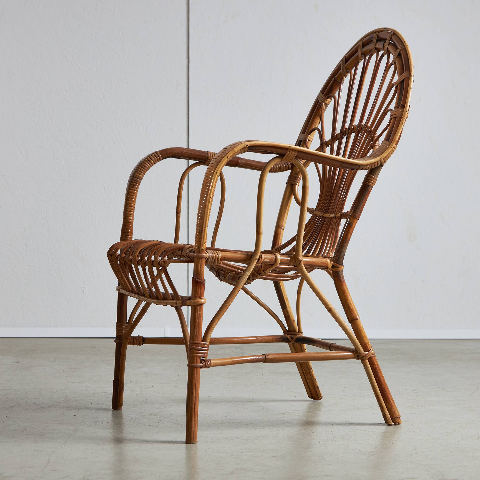 Italian Cane Garden Armchair, 1970s