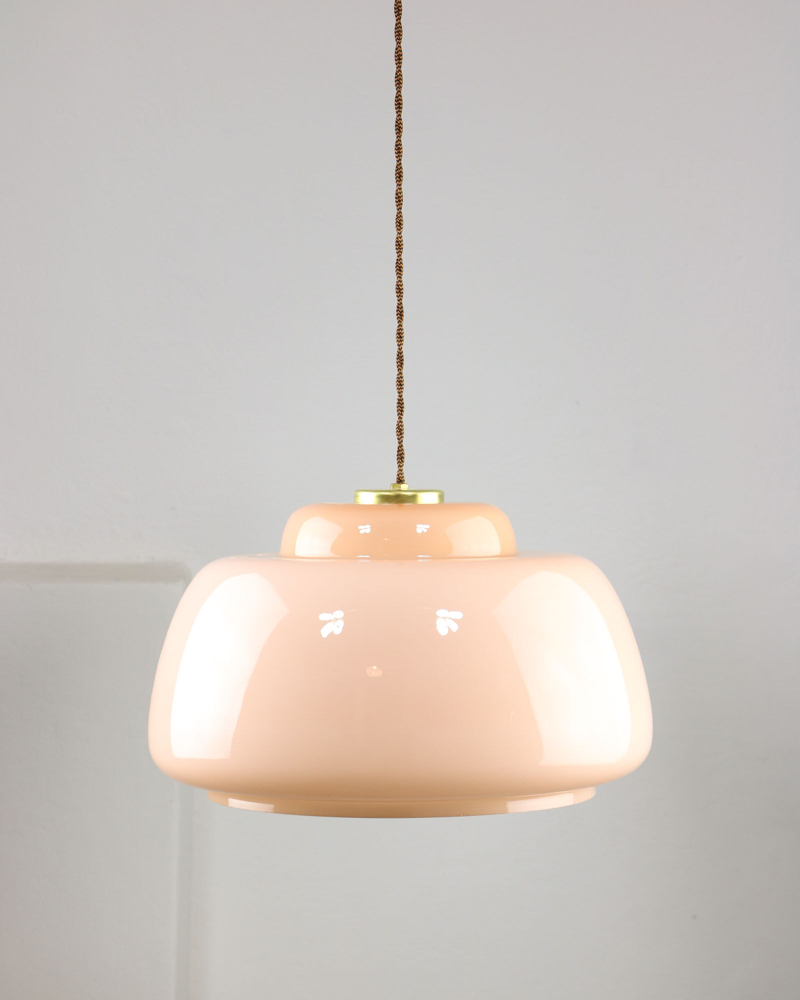 Mid-century Pink Glass & Brass Pendant Lamp