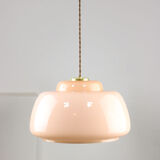 Mid-century Pink Glass & Brass Pendant Lamp