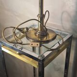 1970 brass lamp with amber and white murano style tulip, slight trace of time, 59x30