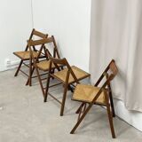 4 chaises pliantes vintage en bois et cannage