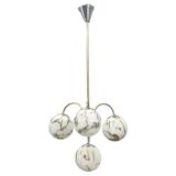 Art Deco Chandelier, Marble Glass, Brass & Chrome, 1930s
