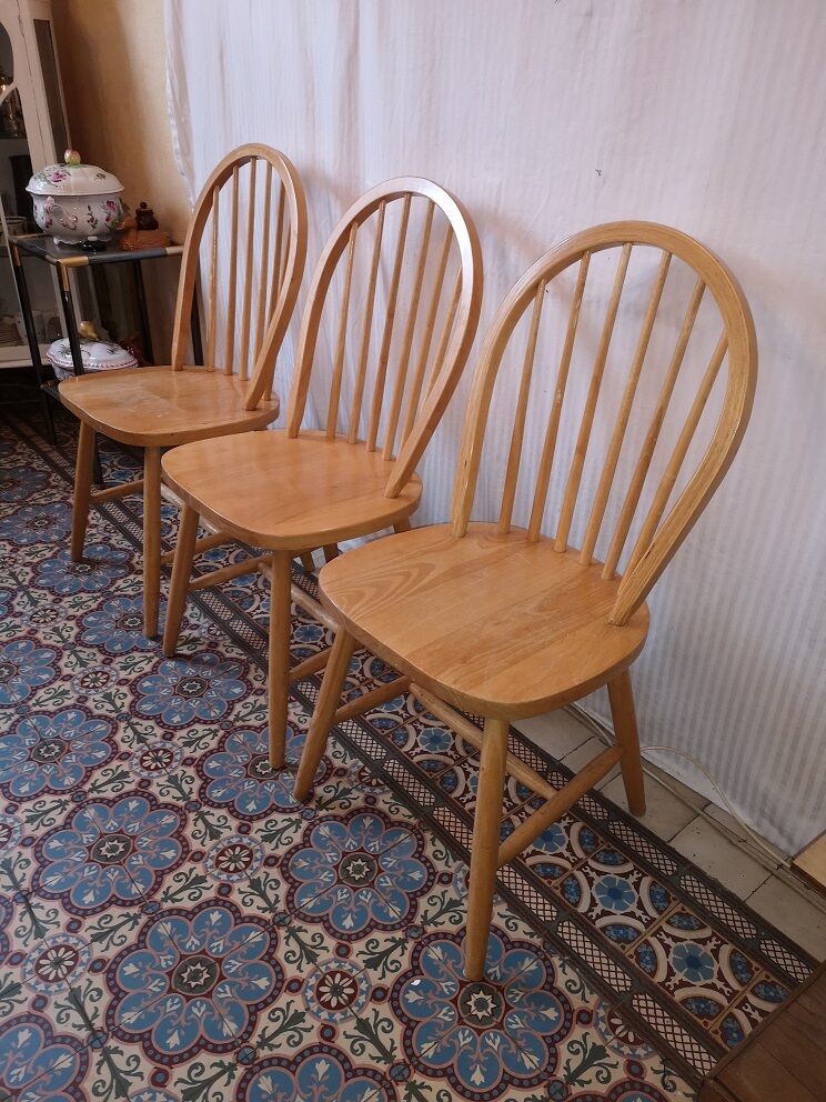 3 Ercol Windsor style chairs vintage elm 1980