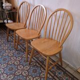 3 chaises style Ercol Windsor orme vintage 1980