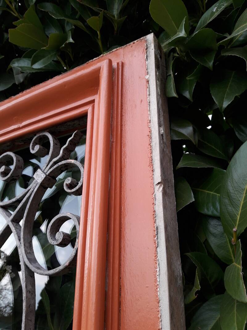 Window frame 179x88cm walnut oak wrought iron grille opening glass panel