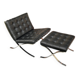 Barcelona armchair with ottoman design Mies Van der Rohe edition Walter Knoll 1980s, Set of 2