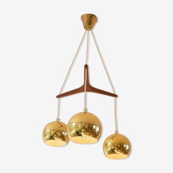 Suspension scandinave, laiton et teck, années 60