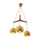 Scandinavian pendant lamp, brass and teak, 60s