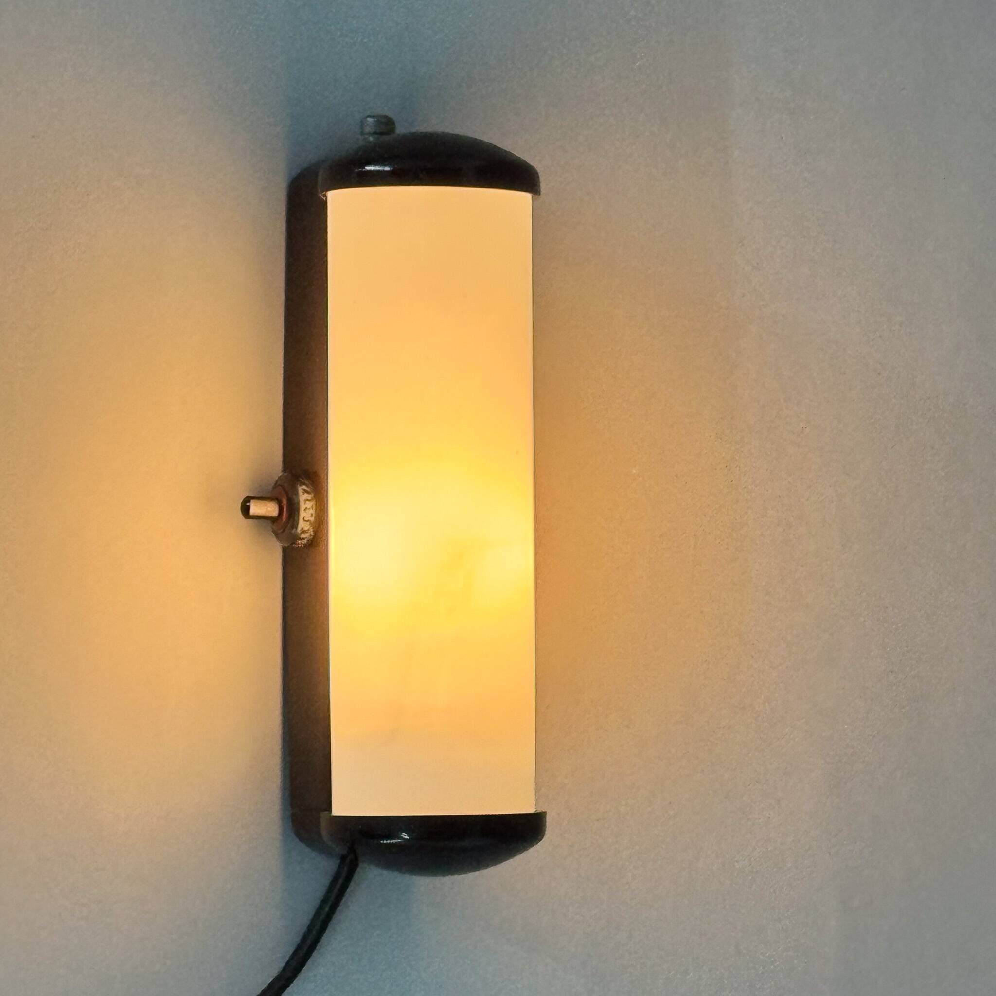Bakelite and Milk Glass Wall Lamp, Czechoslovakia, 1950's