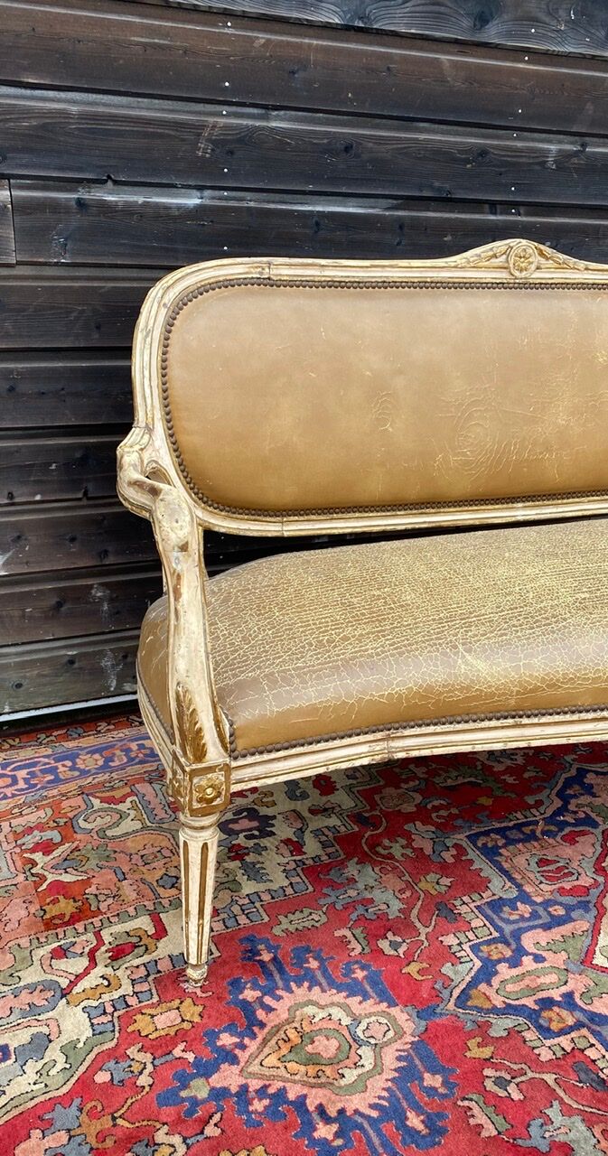 Louis XVI Period Laqué Wooden Bench Italian Work