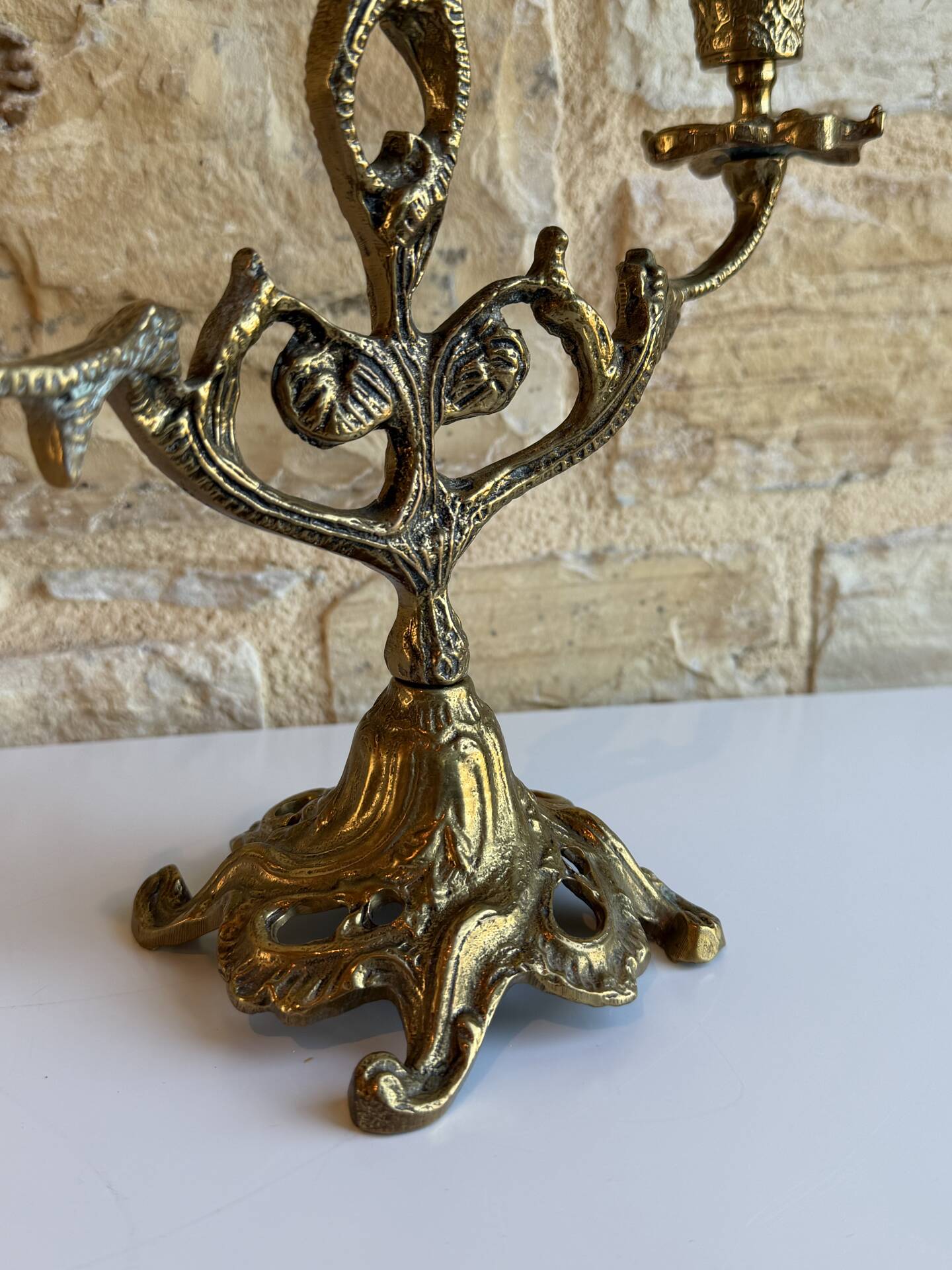 Antique Art Nouveau chandelier in gilded bronze with 3 lights – Vintage candlestick