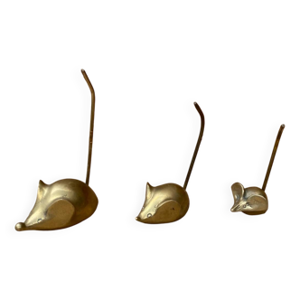 Antique Trio Figurine Sculpture Mouse Brass 50s Vintage