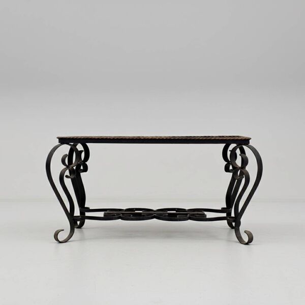 Table basse vintage en céramique émaillée et fer forgé