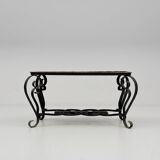 Vintage coffee table in glazed ceramic and wrought iron.