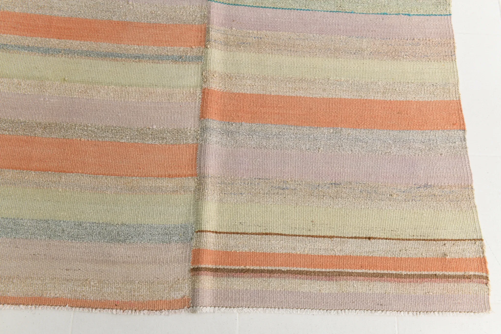 Salmon & Pink Mid Cenyury Modern Kilim Rug, Vintage Striped Boho Carpet