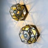 Pair of mid-century cubist blown glass ceiling lights, Germany, 1960s