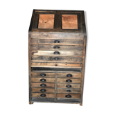 Antique wooden printer's cabinet commode printing desk drawers with locker - craft furniture