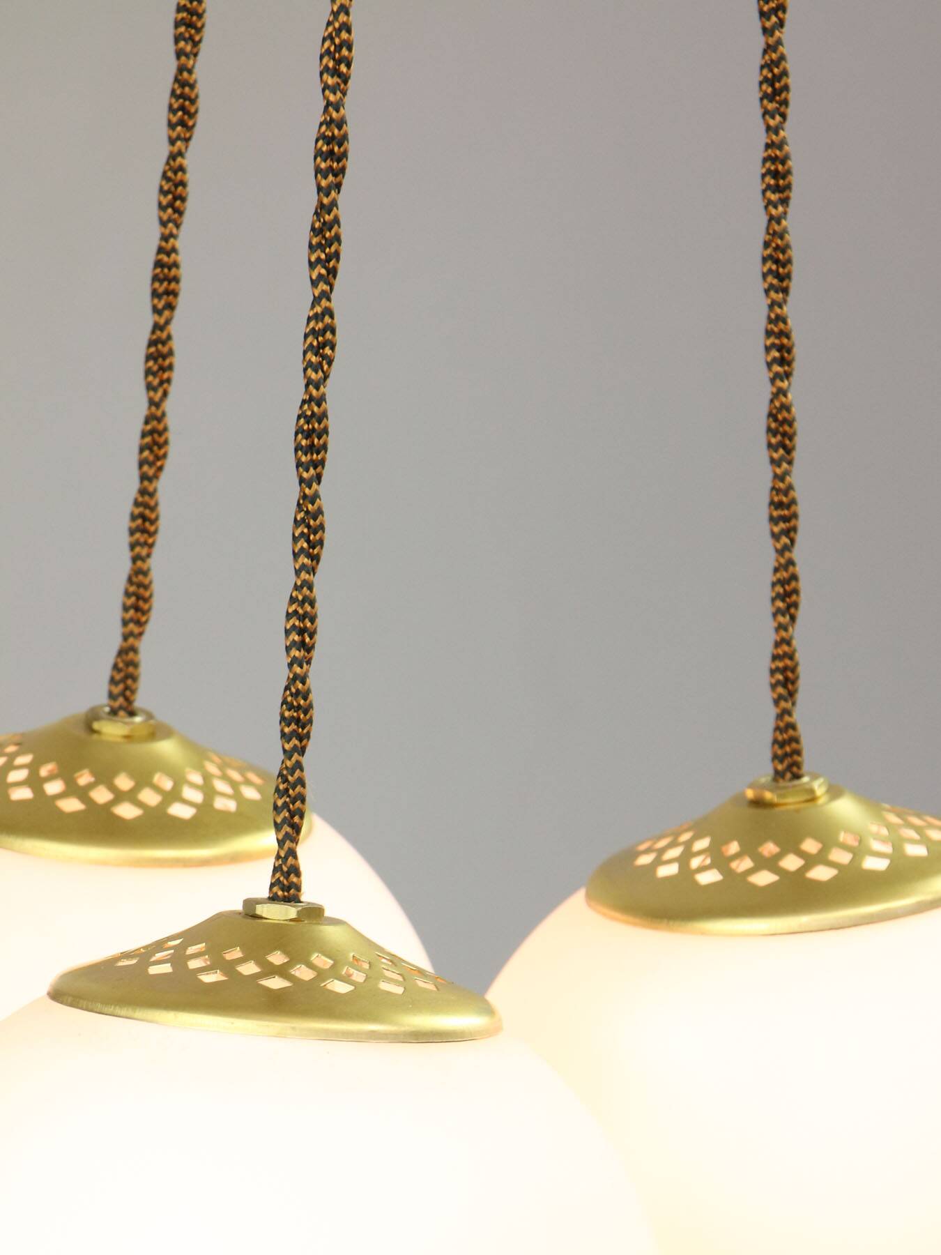 Mid-Century Italian Brass & Opaline Pendant Lamp