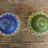 Pair of bol coupe fruit antique fostoria colony twisted green glass +