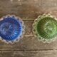 Pair of bol coupe fruit antique fostoria colony twisted green glass +