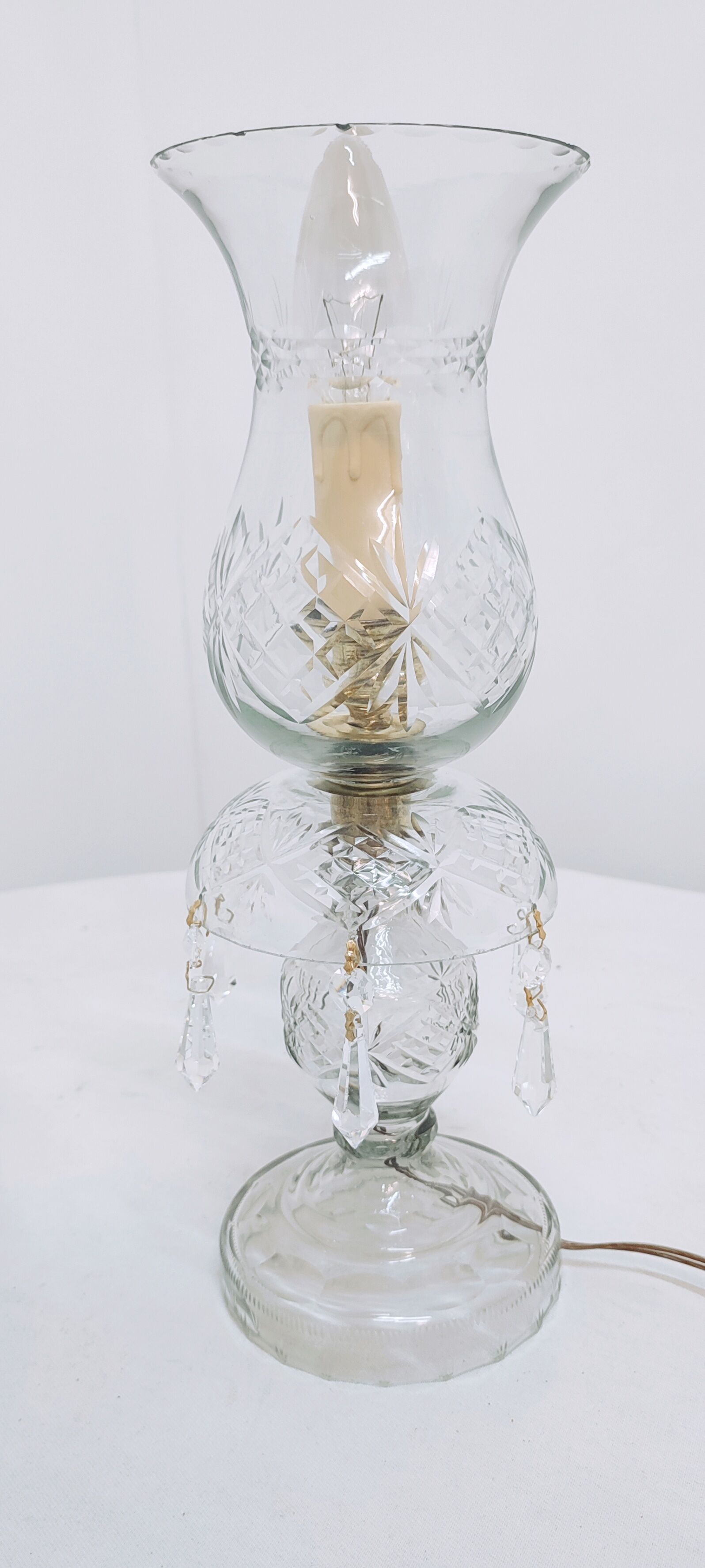 Pair of cut glass table lamps, France, 1950s