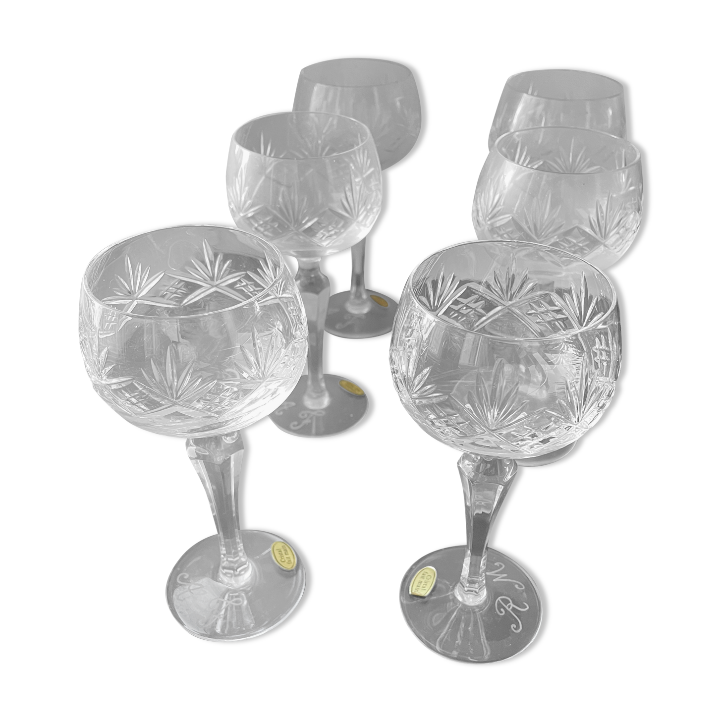 6 engraved crystal stemmed glasses