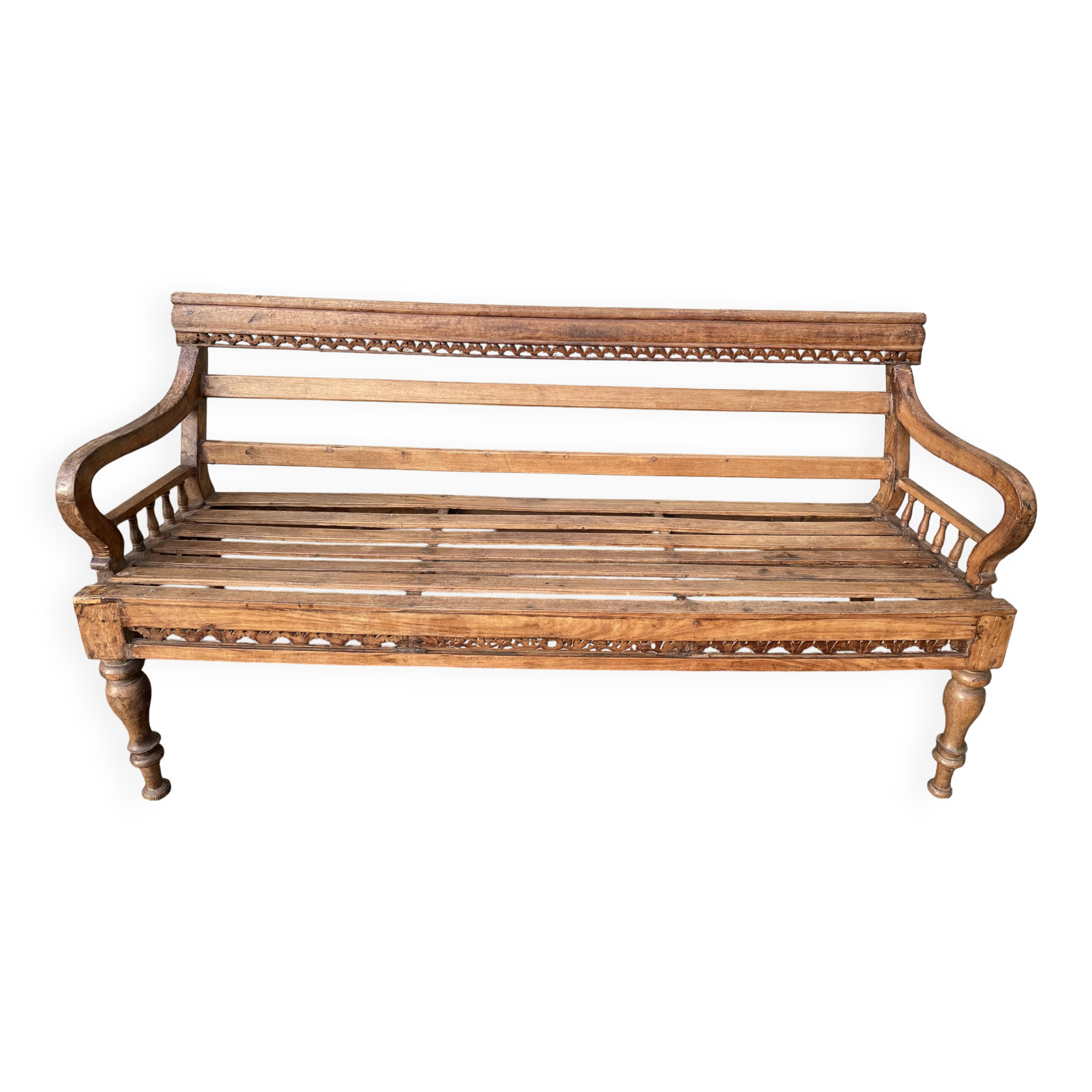 Carved teak bench